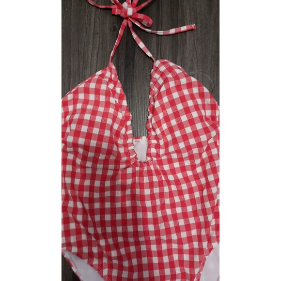$Red & White gingham swimsuit Wild fable tie up halter style S/M pin-up vintage - Picture 4 of 7